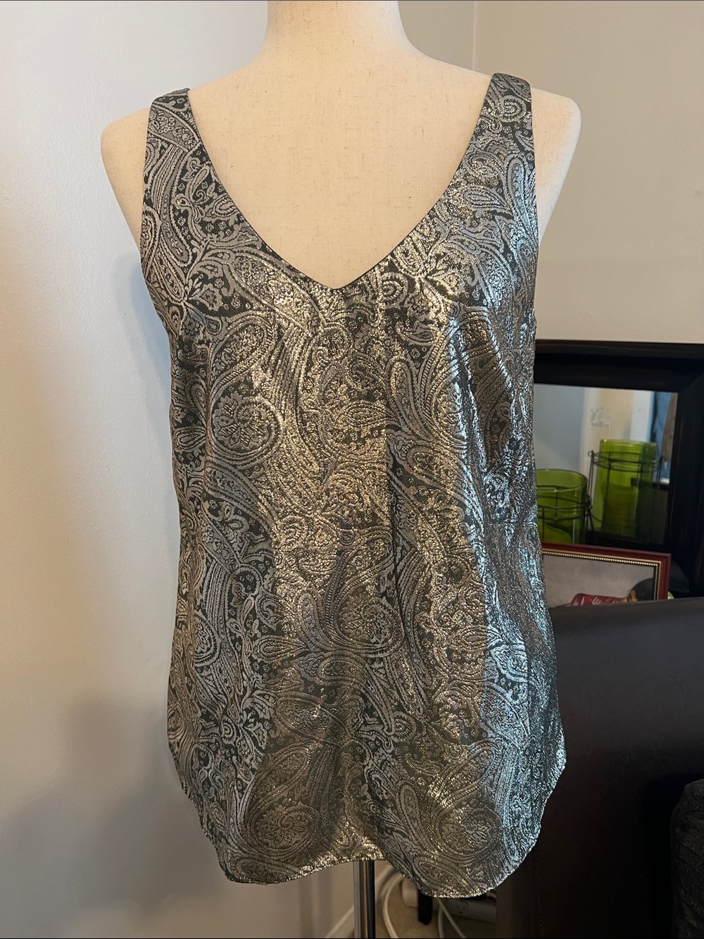 The Limited Womens Size Small Sleeveless V Neck Metallic Green Dressy Top